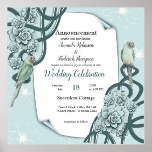 Mint Blue Pine Green Succulents Poster