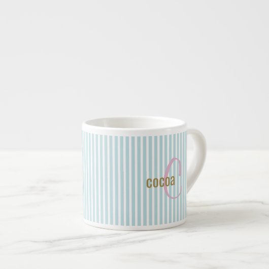 Mint Blue Pinstripe Mug – Custom Initial & Name Espresso Kop (Voorkant rechts)