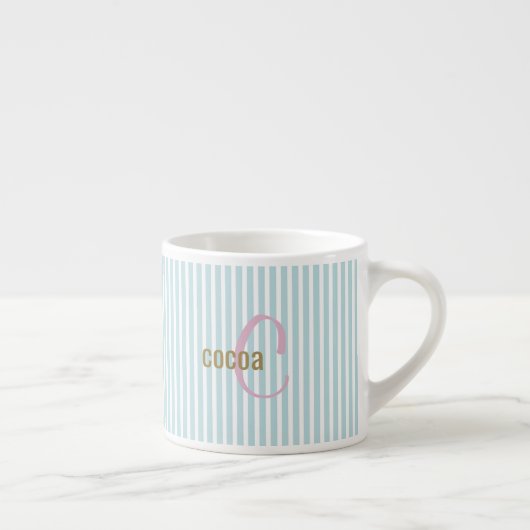 Mint Blue Pinstripe Mug – Custom Initial & Name Espresso Kop (Rechts)