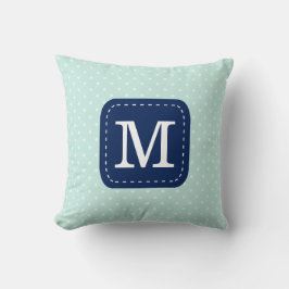 Mint Blue Polka Dot Pattern met Custom Monogram Kussen