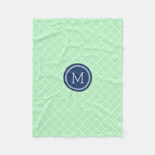 Mint Blue Quatrefoil Pattern Monogram Blanket Fleece Deken (Voorkant)