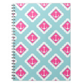 Mint Blue, Roze, White Anchors Nautical Pattern Notitieboek (Voorkant)