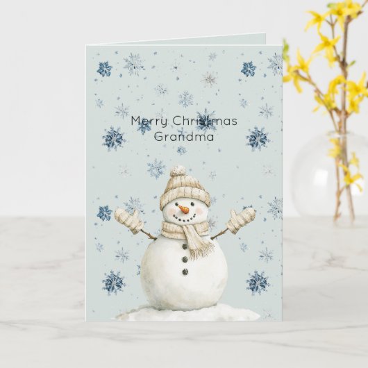 Mint Blue Snowflakes Snowman Christmas Kaart (Gele Bloem)