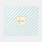 Mint Blue Stripes Faux Glittery Golden Anchor Fleece Deken (Voorkant (Horizontaal))