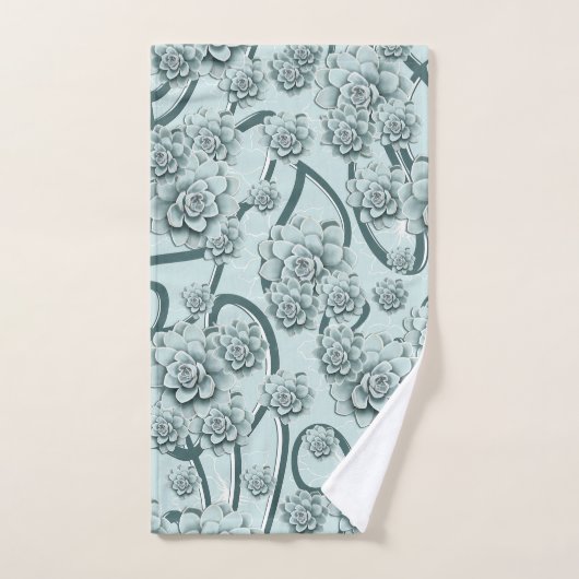 Mint Blue Succulents on Pine Green Trellis Herhale Bad Handdoek (Handdoek)