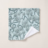 Mint Blue Succulents on Pine Green Trellis Herhale Bad Handdoek (Wasdoekje)