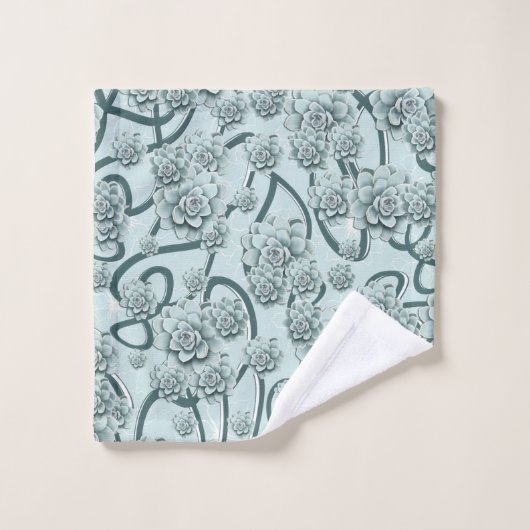 Mint Blue Succulents on Pine Green Trellis Herhale Bad Handdoek (Wasdoekje)
