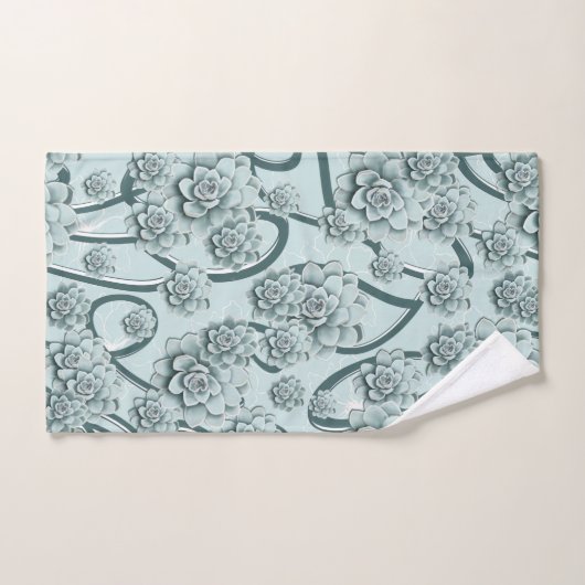 Mint Blue Succulents on Pine Green Trellis Herhale Bad Handdoek (Handdoek)