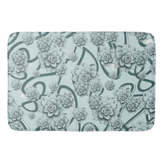 Mint Blue Succulents on Pine Green Trellis Herhale Badmat (Voorkant)