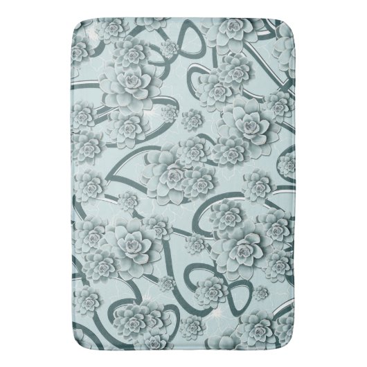 Mint Blue Succulents on Pine Green Trellis Herhale Badmat (Voorkant Verticaal)