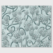Mint Blue Succulents on Pine Green Trellis Herhale Cadeaupapier (Vlak)