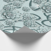 Mint Blue Succulents on Pine Green Trellis Herhale Cadeaupapier (Hoek)