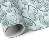 Mint Blue Succulents on Pine Green Trellis Herhale Cadeaupapier (Rol Hoek)