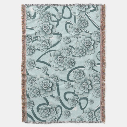 Mint Blue Succulents on Pine Green Trellis Herhale Deken (Voorkant Verticaal)