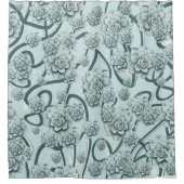 Mint Blue Succulents on Pine Green Trellis Herhale Douchegordijn (Voorkant)