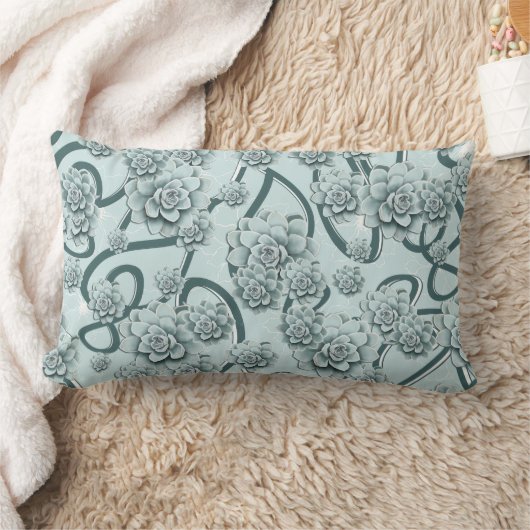 Mint Blue Succulents on Pine Green Trellis Herhale Kussen (Deken)