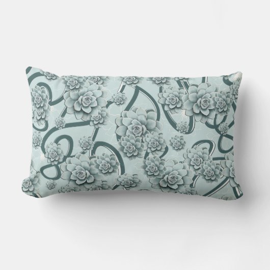 Mint Blue Succulents on Pine Green Trellis Herhale Kussen (Voorkant)