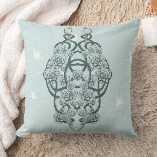 Mint Blue Succulents on Pine Green Trellis Herhale Kussen (Deken)