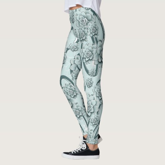 Mint Blue Succulents on Pine Green Trellis Herhale Leggings (Links)