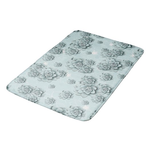 Mint Blue Succulents op platte patroon Herhalen Badmat (Gekanteld)
