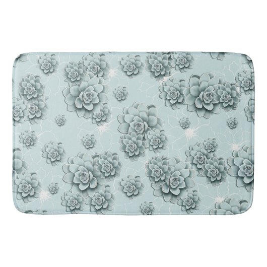 Mint Blue Succulents op platte patroon Herhalen Badmat (Voorkant)