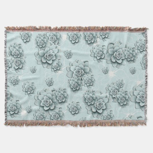 Mint Blue Succulents op platte patroon Herhalen Deken (Voorkant)