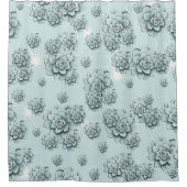 Mint Blue Succulents op platte patroon Herhalen Douchegordijn (Voorkant)
