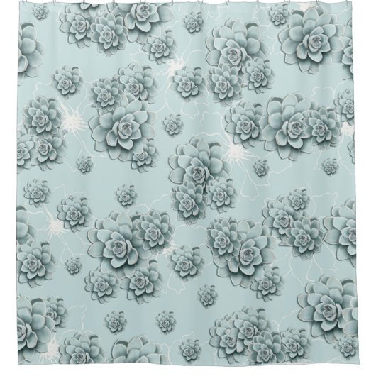 Mint Blue Succulents op platte patroon Herhalen Douchegordijn (Voorkant)