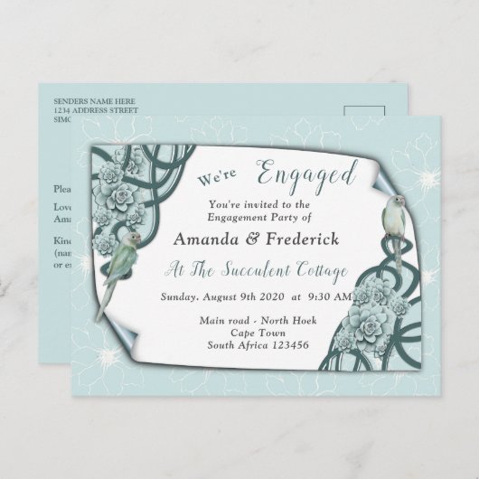 Mint Blue tot Pine Green Succulents Verloving Uitnodiging Briefkaart (Voorkant / Achterkant)