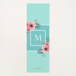 Mint Blue | Waterverf bloemen Monogram Yoga Mat