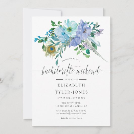 Mint & Blue Waterverf Boho Bachelorette Weekend Kaart (Voorkant)