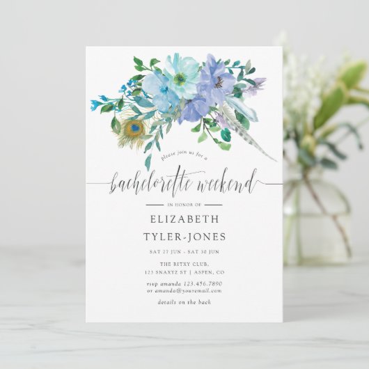 Mint & Blue Waterverf Boho Bachelorette Weekend Kaart (Staand voorkant)