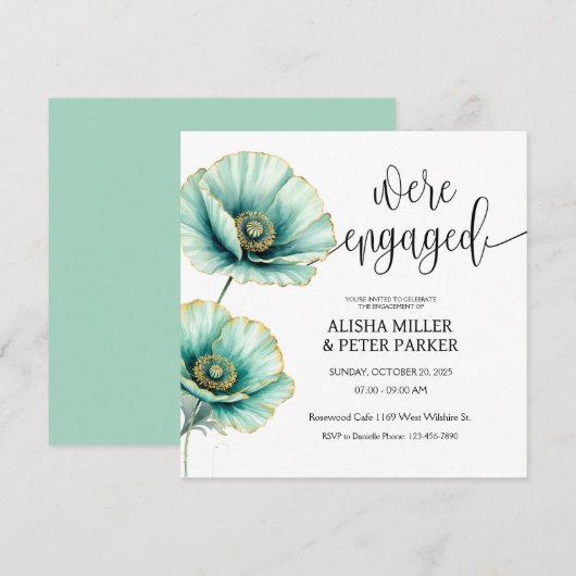 Mint Blue Waterverf Engagement Party Invitation Save The Date (Voorkant / Achterkant)