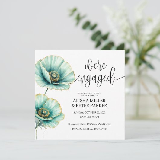Mint Blue Waterverf Engagement Party Invitation Save The Date (Staand voorkant)