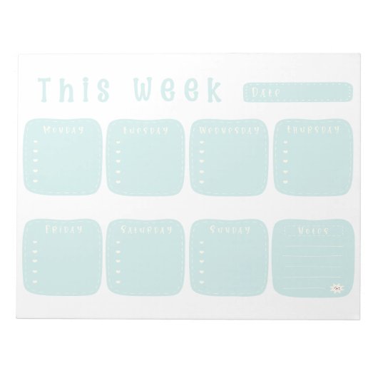 Mint Blue Weekplanner Kalender Notitieblok (Voorkant)