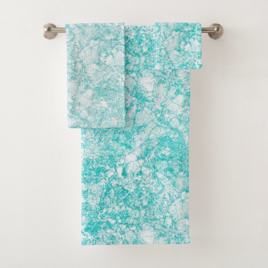 Mint Blue & White Marble Texture Bad Handdoek (Insitu)