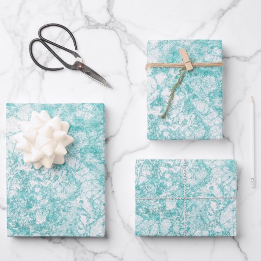 Mint Blue & White Marble Texture Inpakpapier Vel (Voorkant)