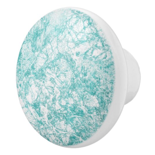 Mint Blue & White Marble Texture Keramische Knop (Rechts)