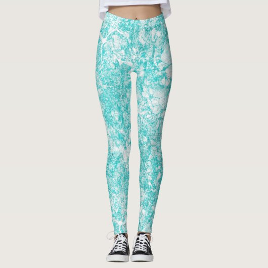 Mint Blue & White Marble Texture Leggings (Voorkant)