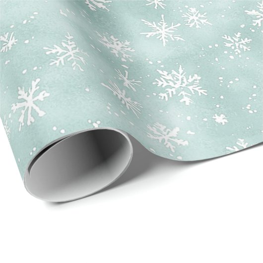 Mint Blue White Snowflakes Christmas Cadeaupapier (Rol Hoek)
