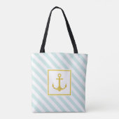 Mint Blue White Stripes Golden Anchor Tote Bag (Achterkant)