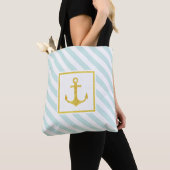 Mint Blue White Stripes Golden Anchor Tote Bag (Dichtbij)