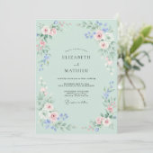 Mint Blush Bloemstuk Bruiloft Kaart (Staand voorkant)
