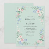 Mint Blush Bloemstuk Bruiloft Kaart (Voorkant / Achterkant)