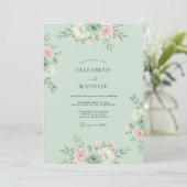 Mint Blush Botanische Bloeiende Trouw Kaart (Staand voorkant)