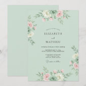 Mint Blush Botanische Bloeiende Trouw Kaart (Voorkant / Achterkant)