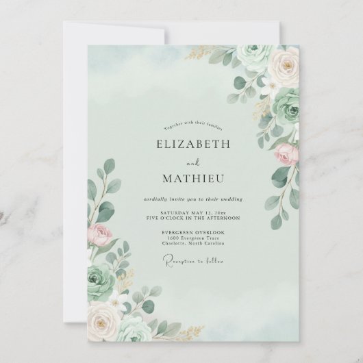 Mint Blush Eucalyptus Bruiloft Kaart (Voorkant)