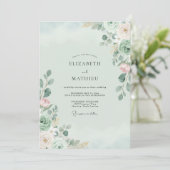 Mint Blush Eucalyptus Bruiloft Kaart (Staand voorkant)