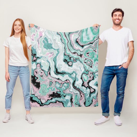 Mint Blush Marmer Agate Dromen Fleece Deken (In situ)