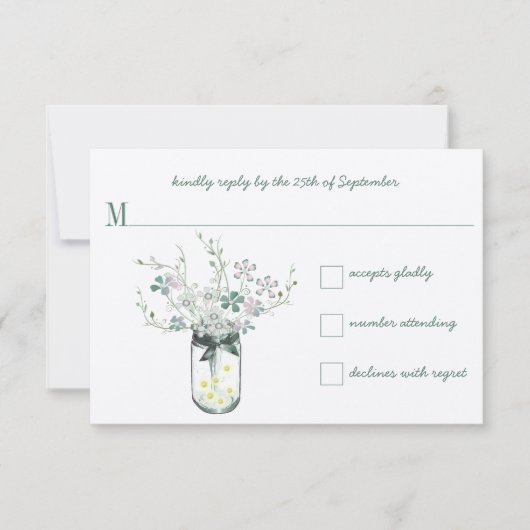 Mint Blush Mint Jar Wildflower Bruiloft RSVP Kaartje (Voorkant)
